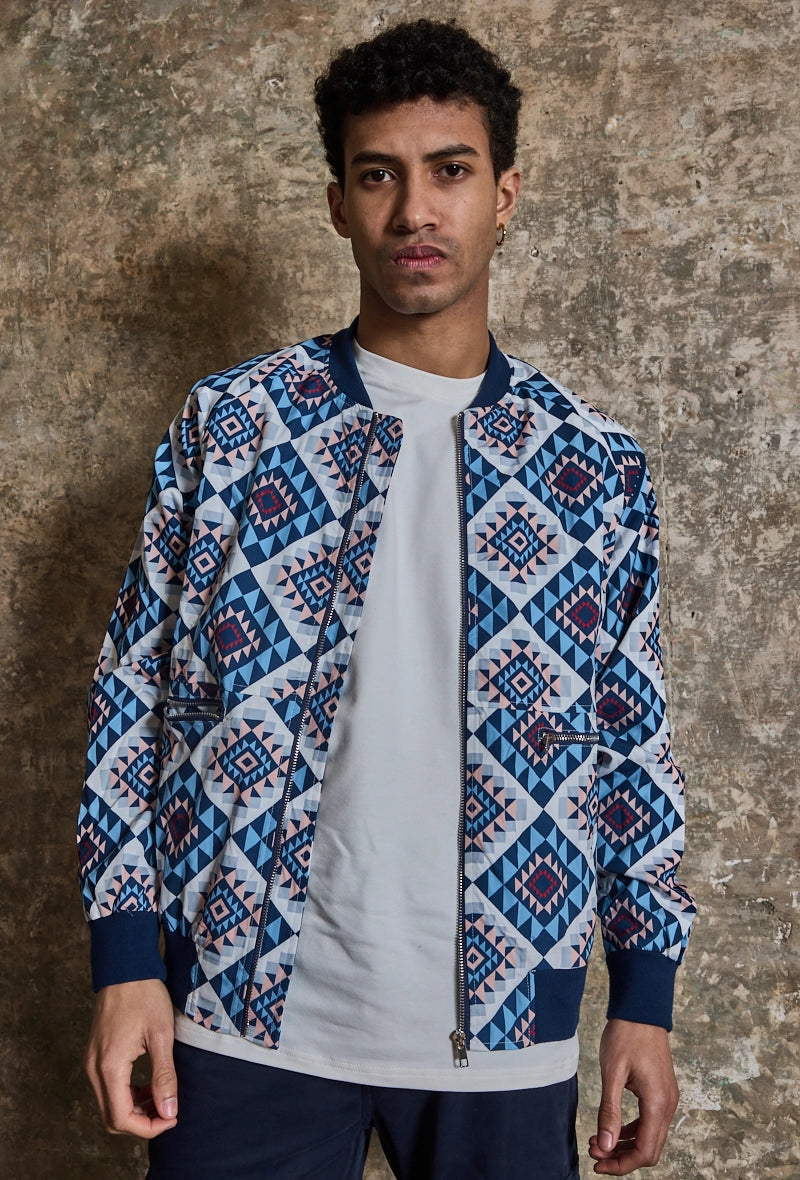 Fine bomber jacket with geometric patterns