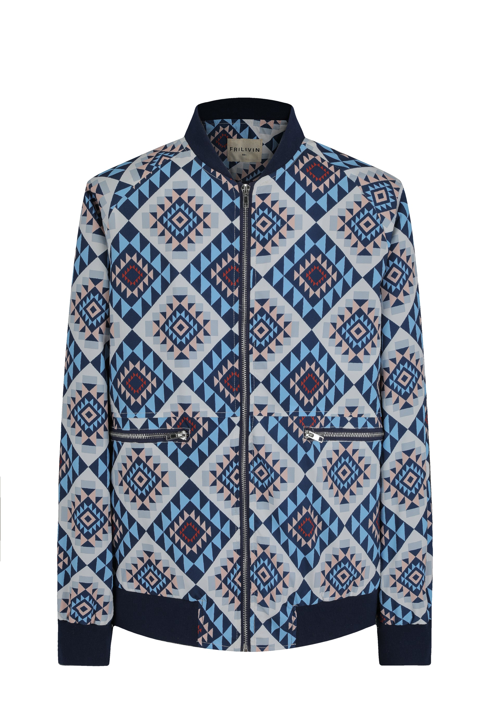 Fine bomber jacket with geometric patterns