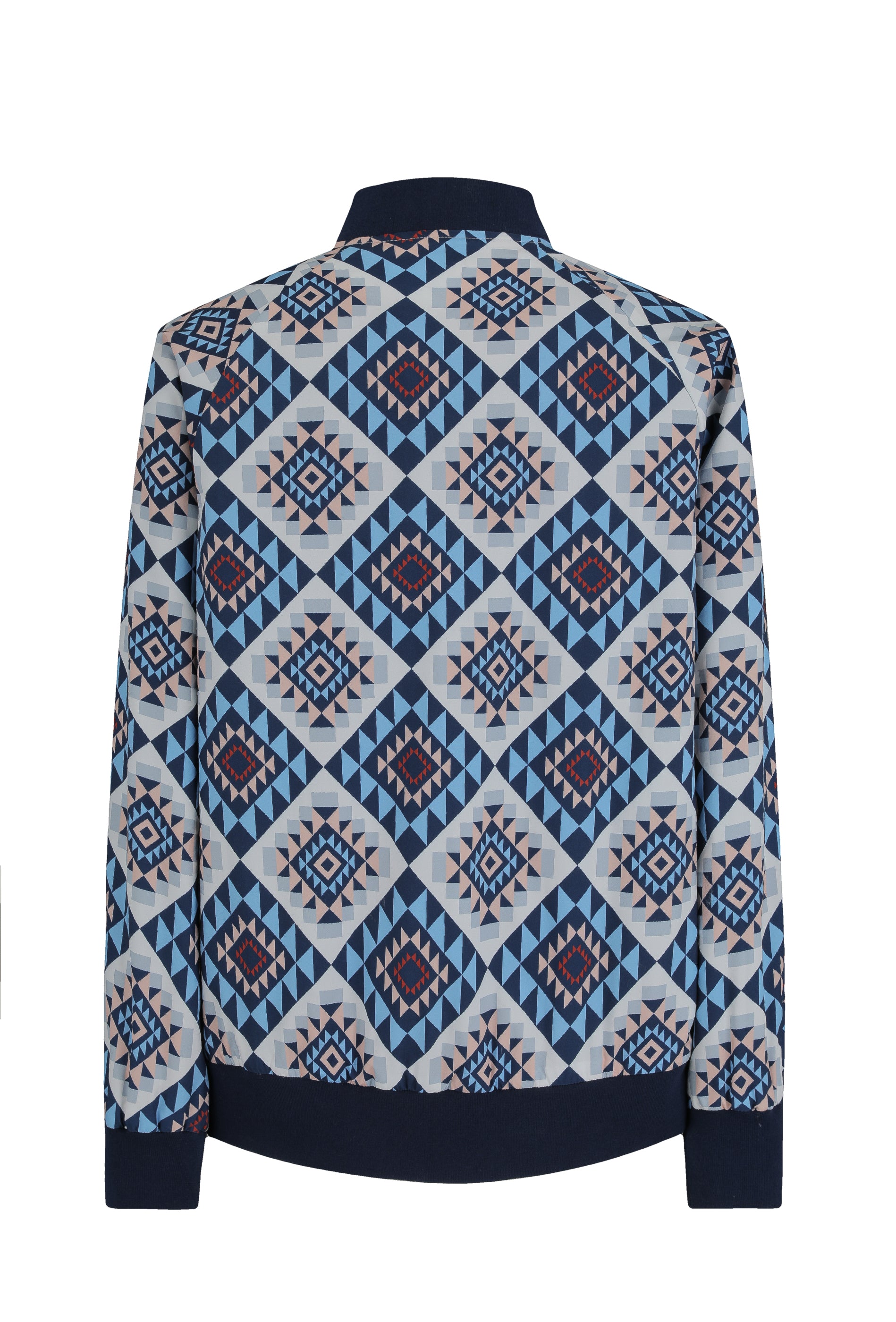 Fine bomber jacket with geometric patterns