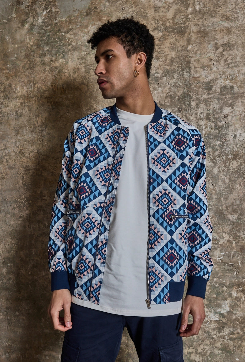 Fine bomber jacket with geometric patterns