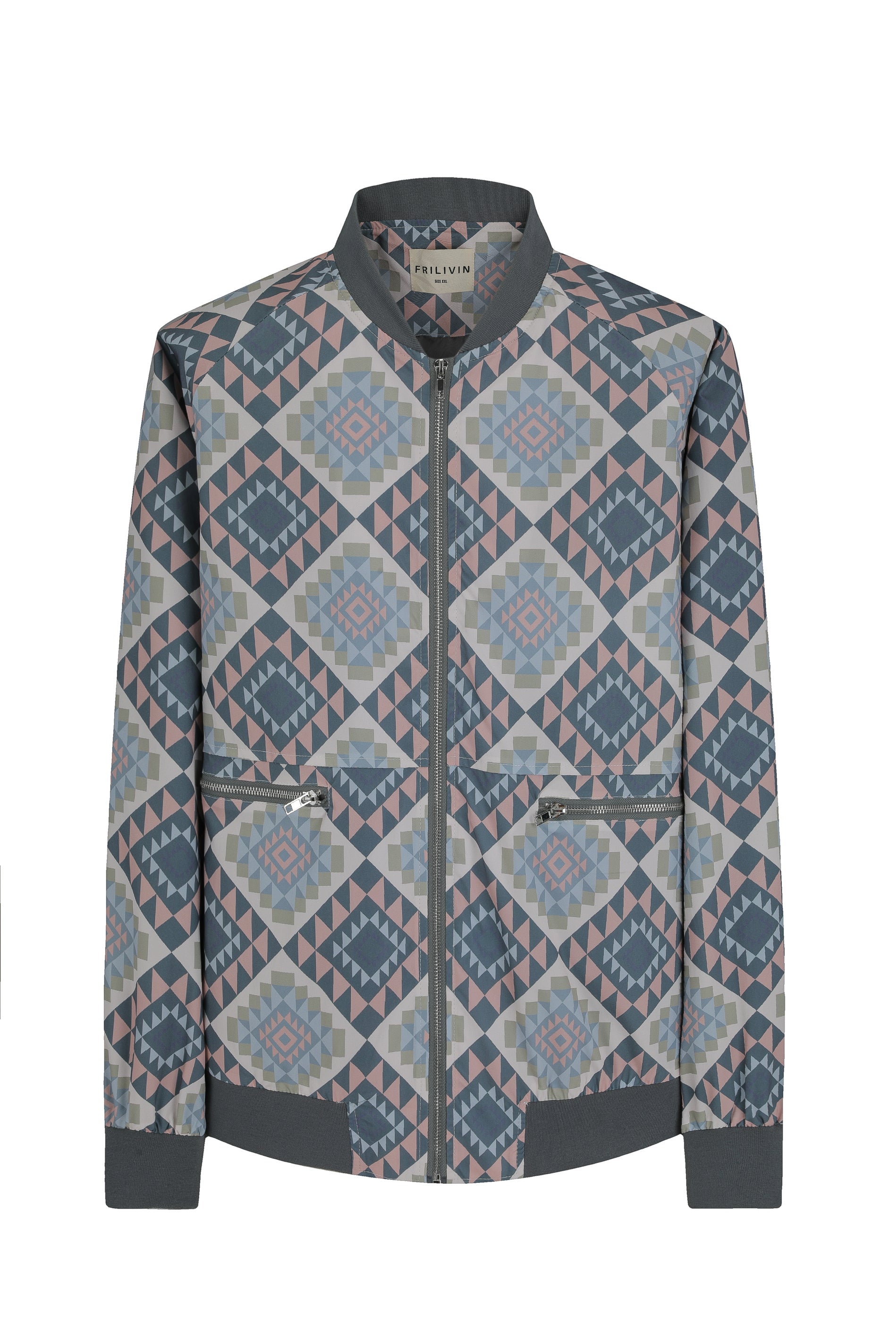 Fine bomber jacket with geometric patterns