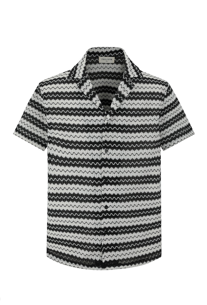 Short-sleeved striped knit shirt