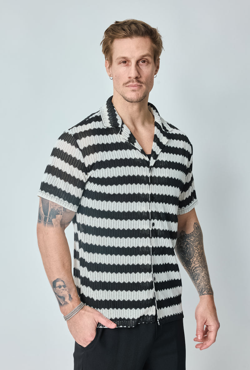 Short-sleeved striped knit shirt