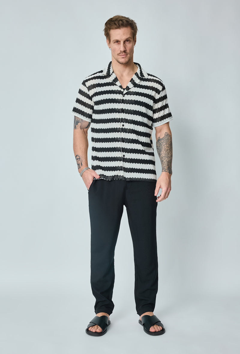 Short-sleeved striped knit shirt