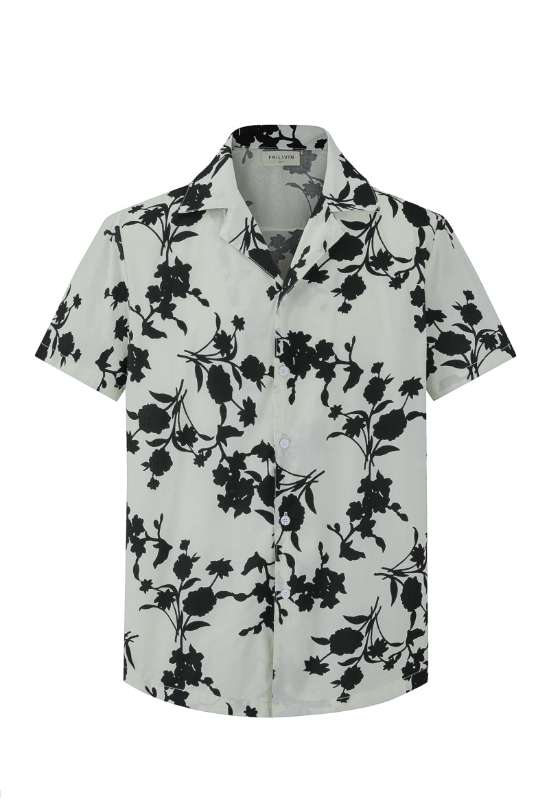 Short-sleeved shirt with floral patterns