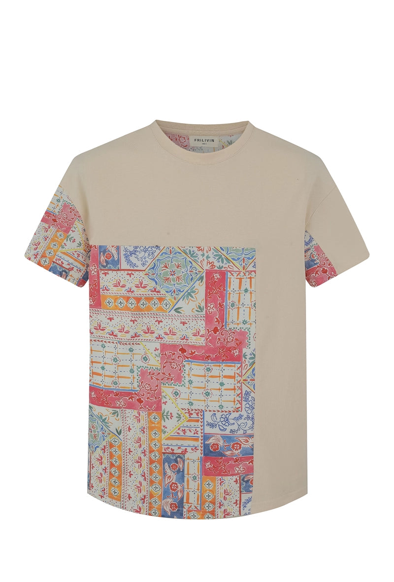 T-shirt bimatiere à motifs abstraits