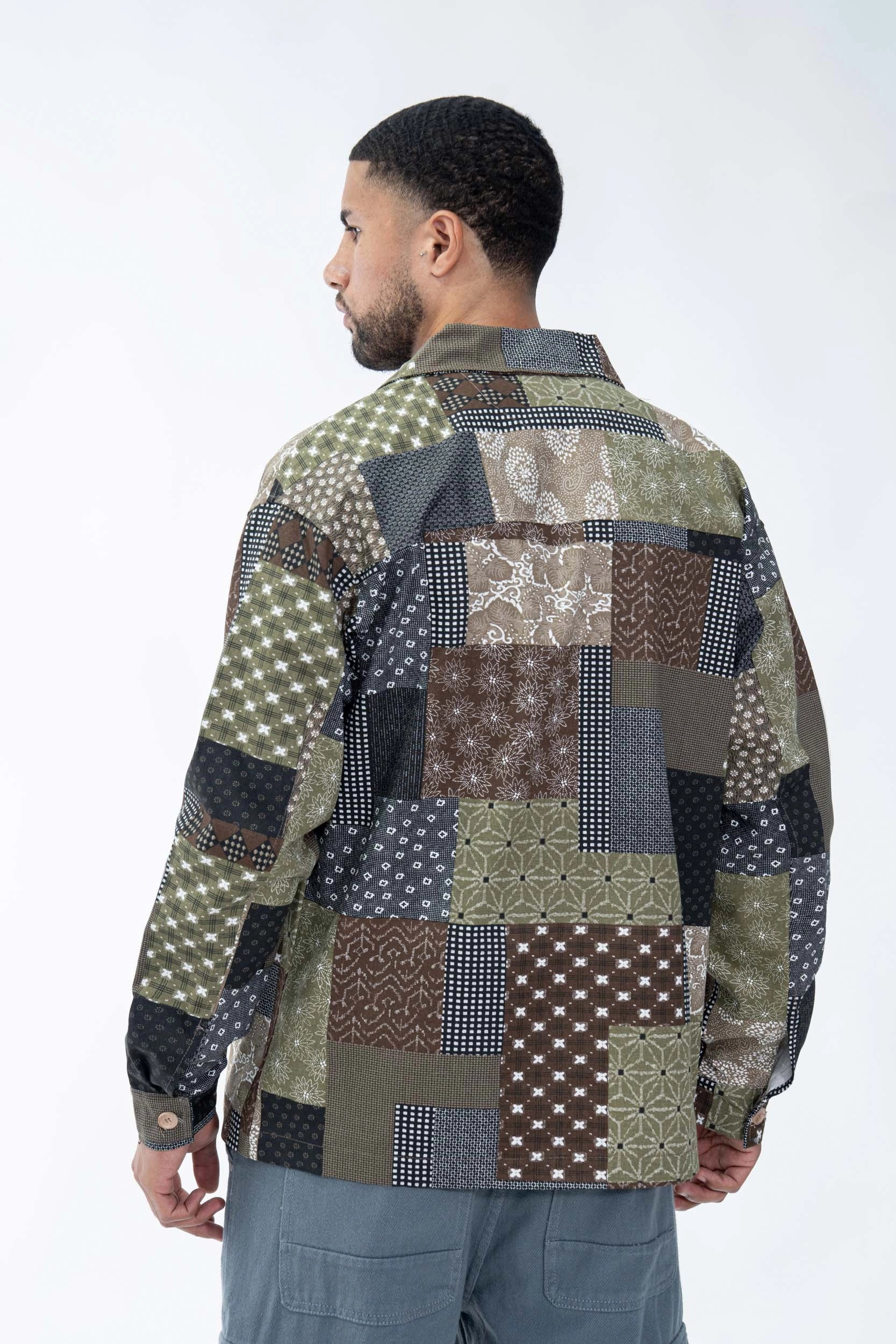 Patchwork long-sleeved shirt in different patterns and fabrics
