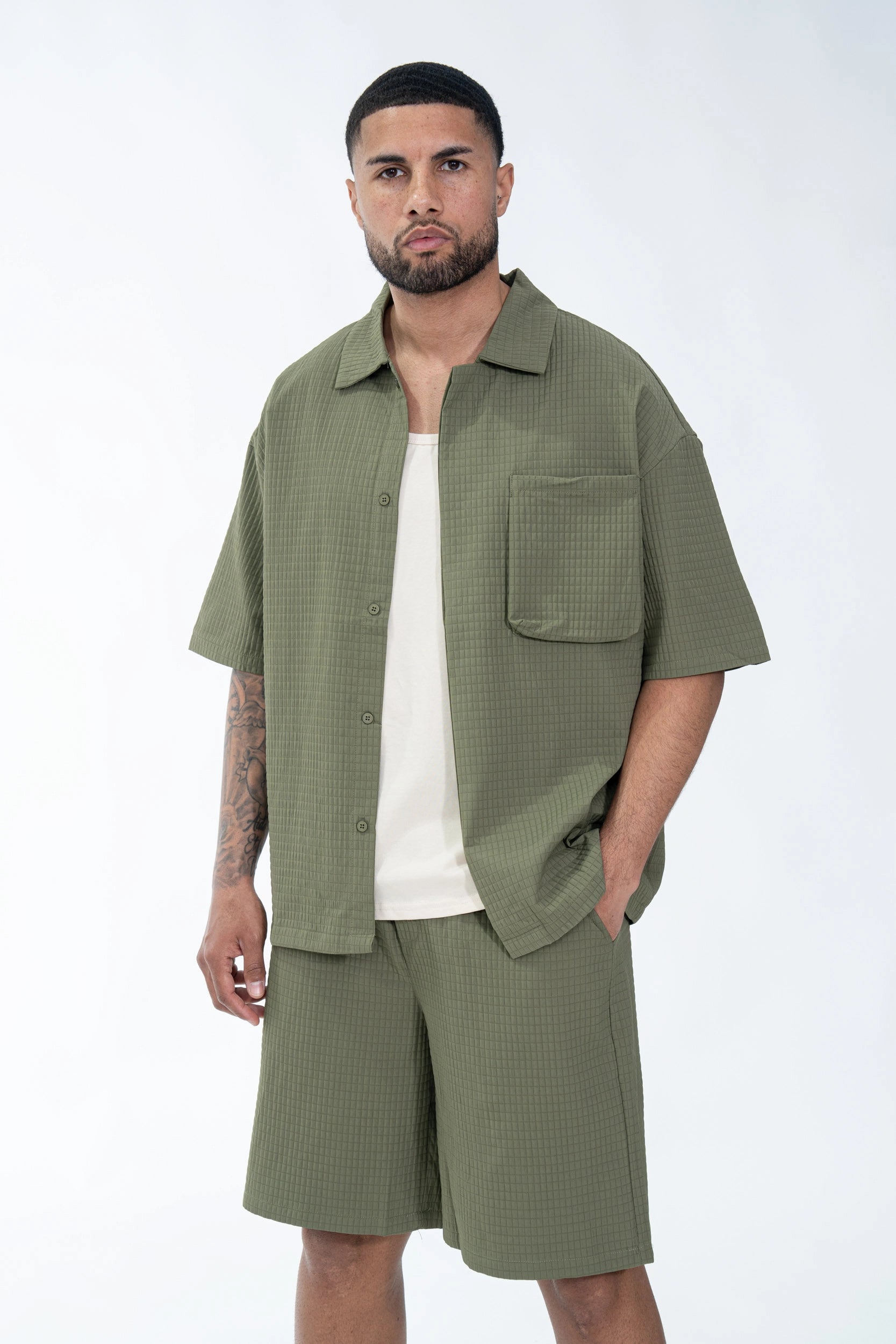 Ensemble texturé chemise short uni
