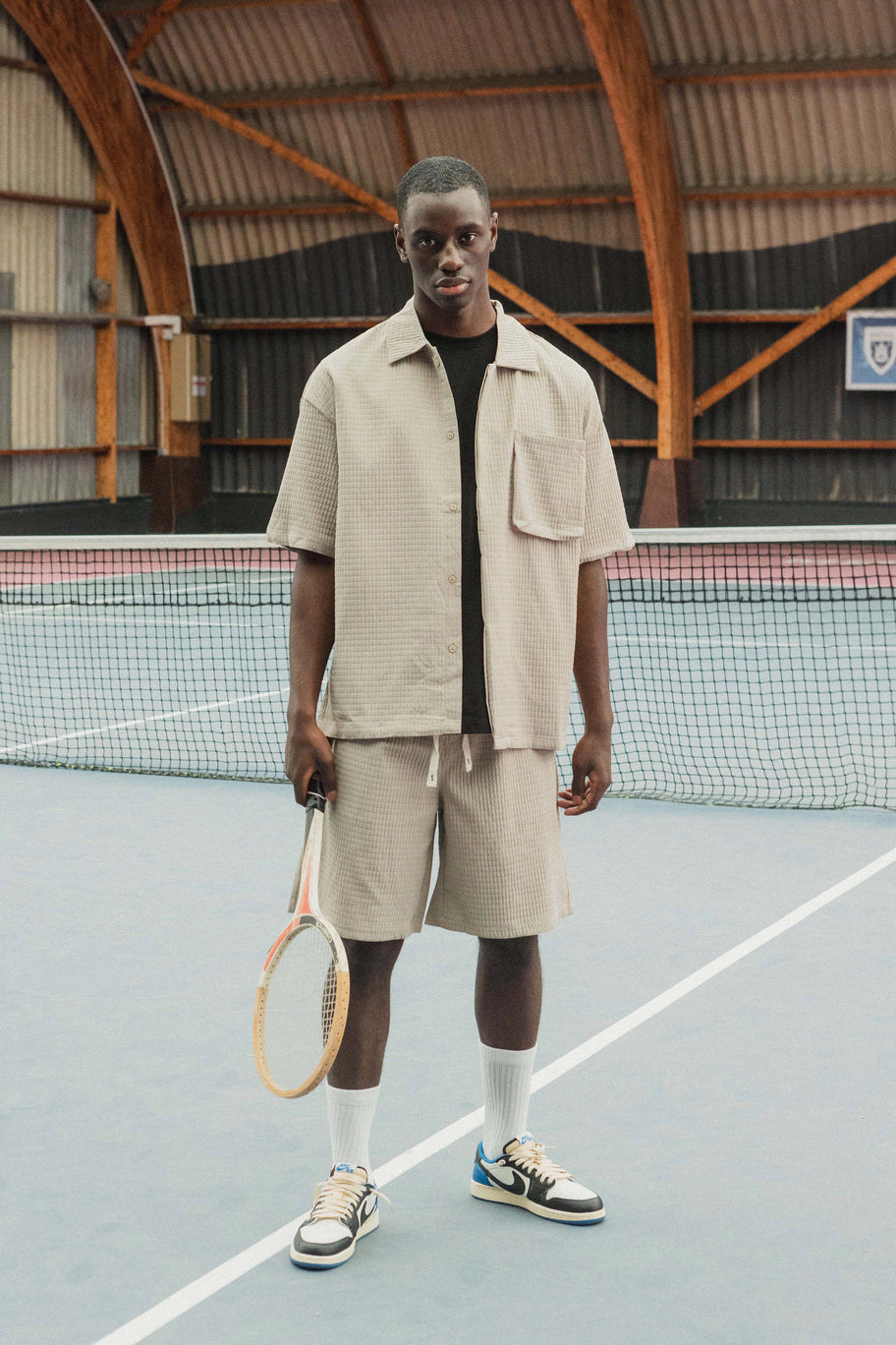 Ensemble texturé chemise short uni