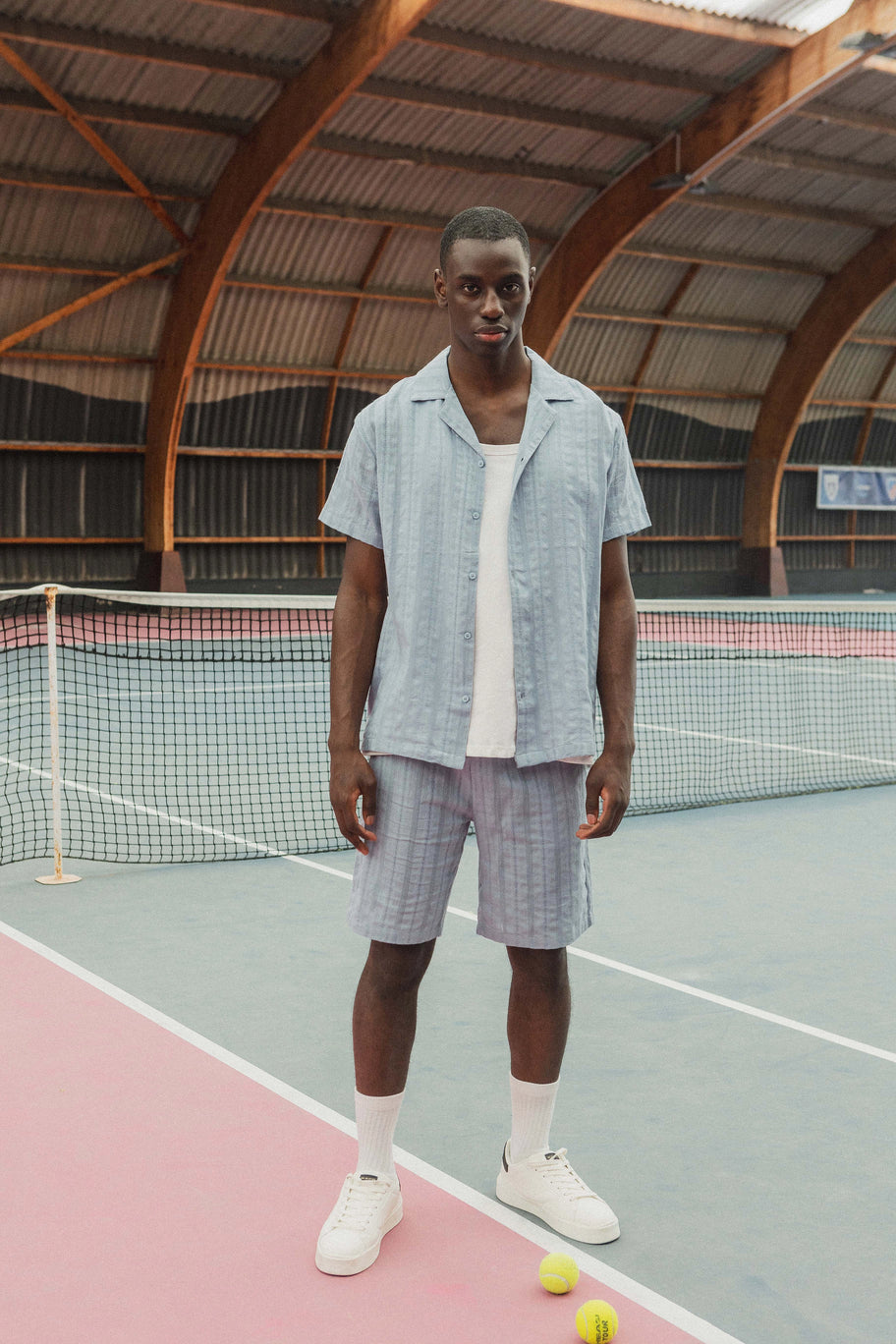 Ensemble à rayures chemise manches courtes short
