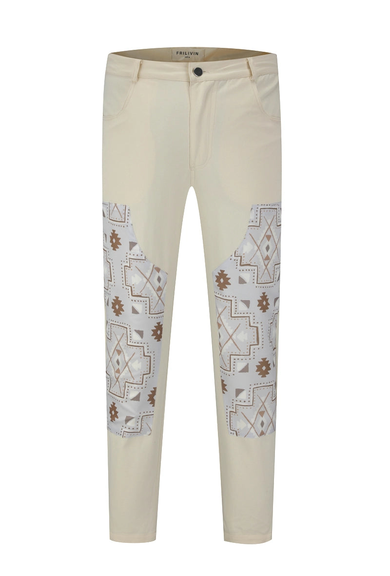 Pantalon droit uni avec patch géométrique