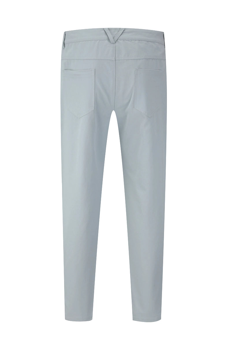 Plain straight pants with geometric patch