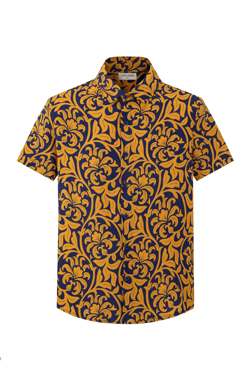 Short-sleeved shirt with floral patterns