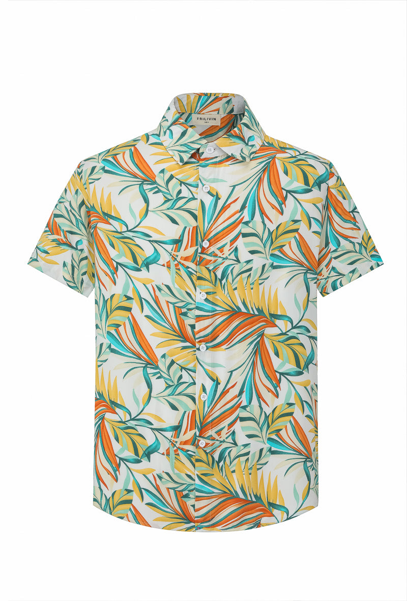 Short-sleeved shirt with floral patterns