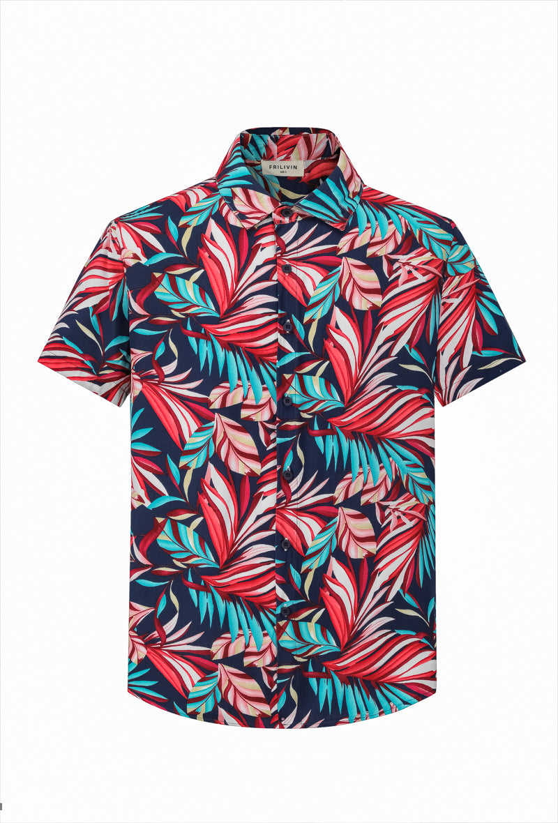 Short-sleeved shirt with floral patterns