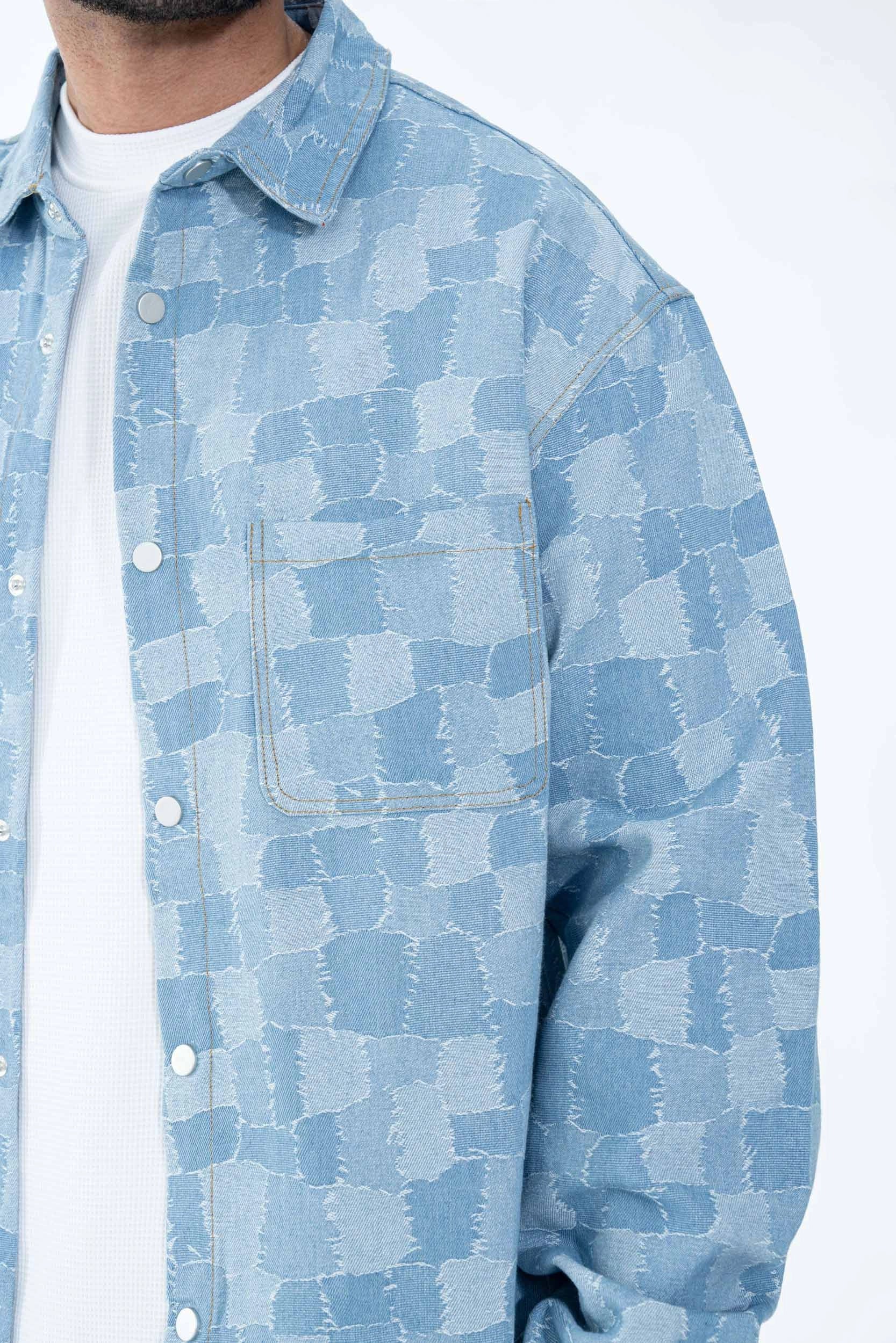 Matching shirt pants set with a square pattern