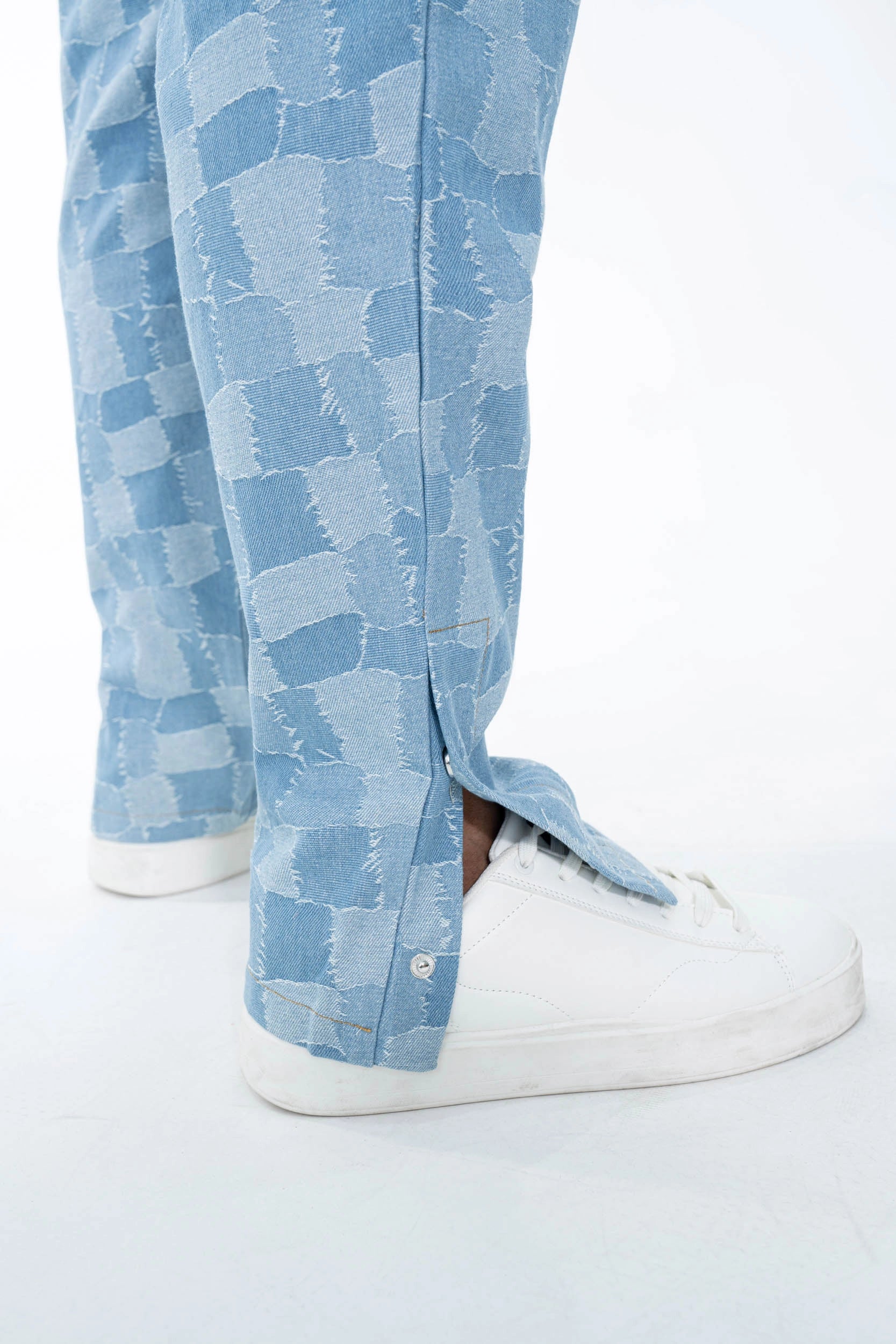 Matching shirt pants set with a square pattern