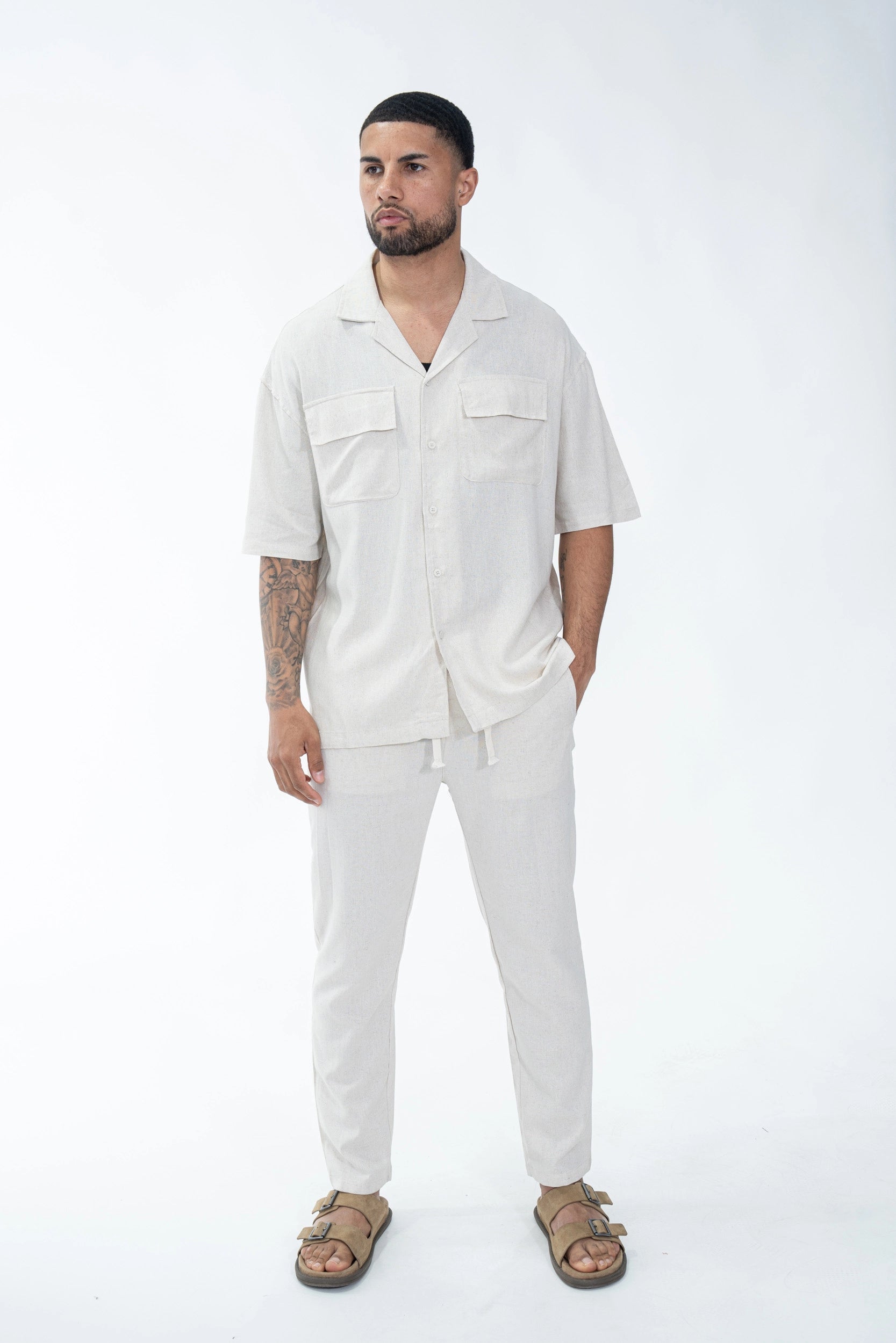 Plain Multi-Pocket Short-Sleeve Shirt
