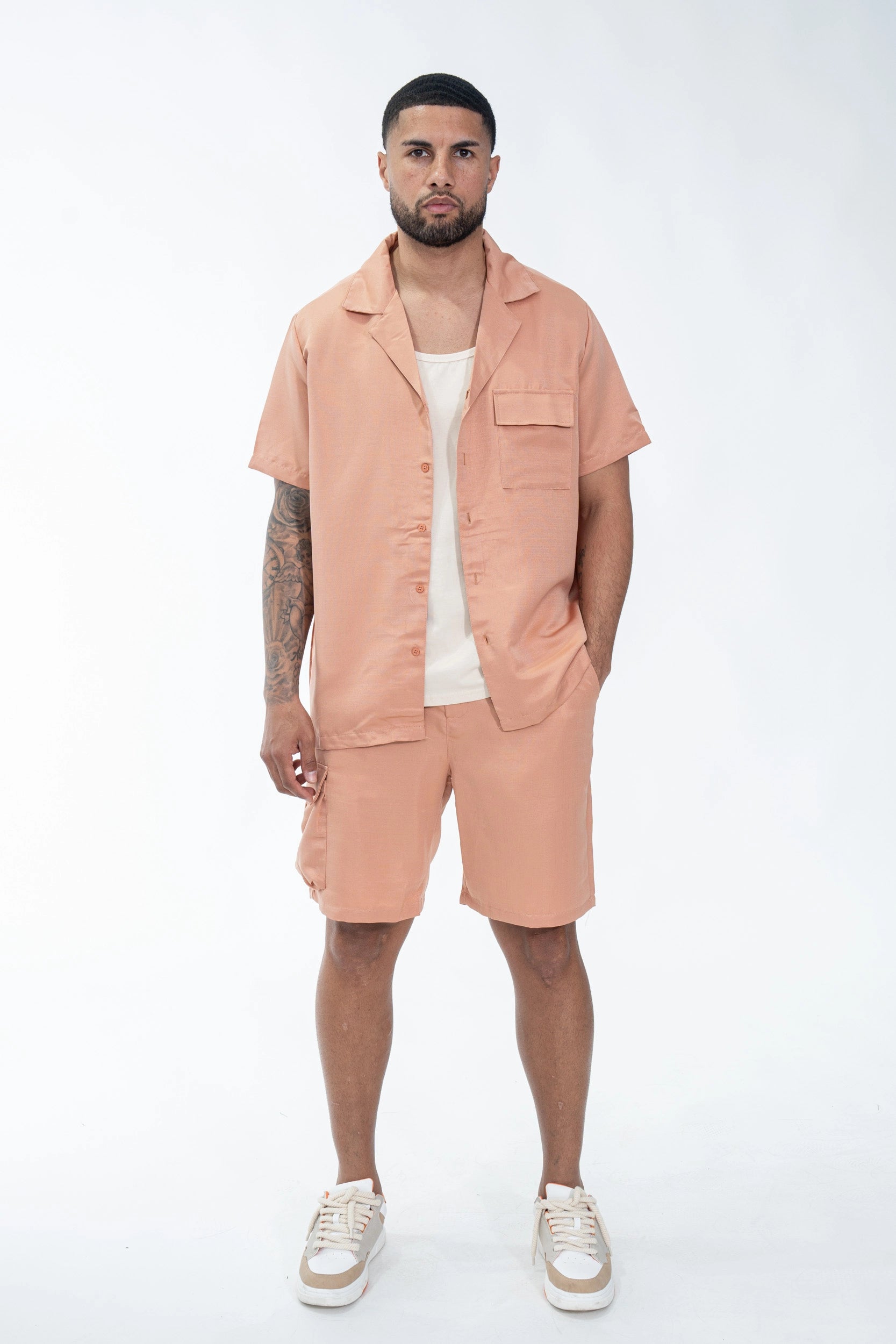 Plain lounge shirt shorts set