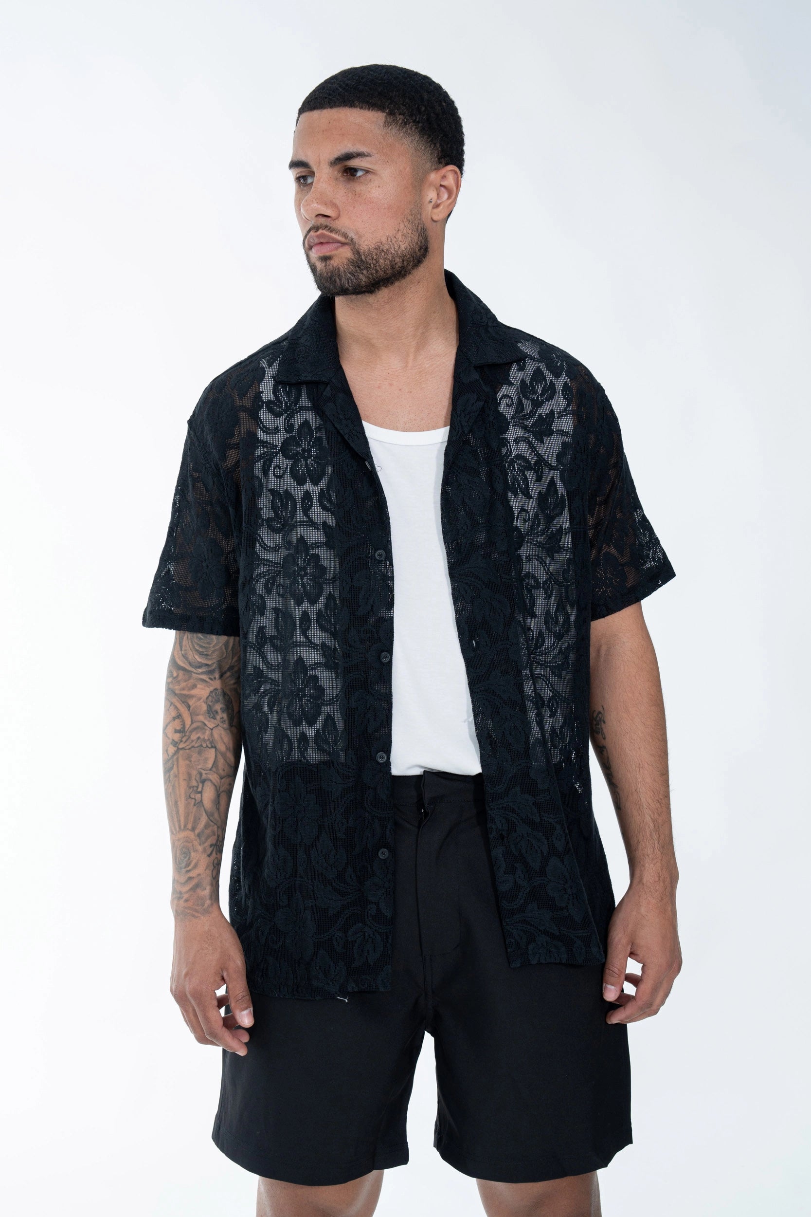 Chemise à manches courtes avec motif ton sur ton