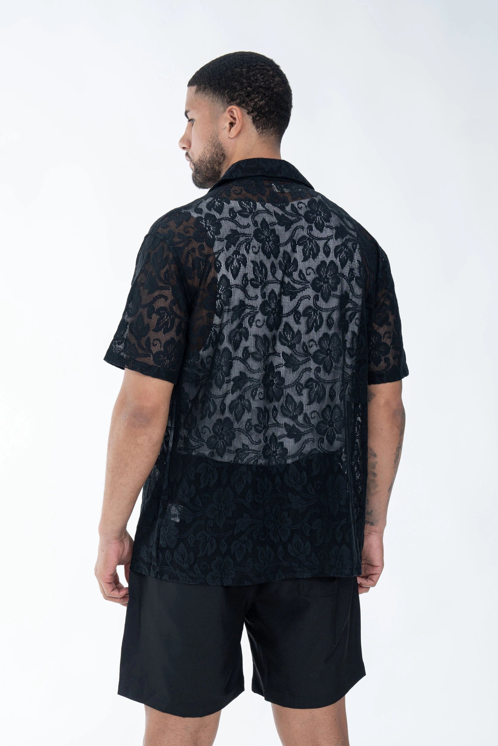 Short-sleeved shirt with tone-on-tone pattern