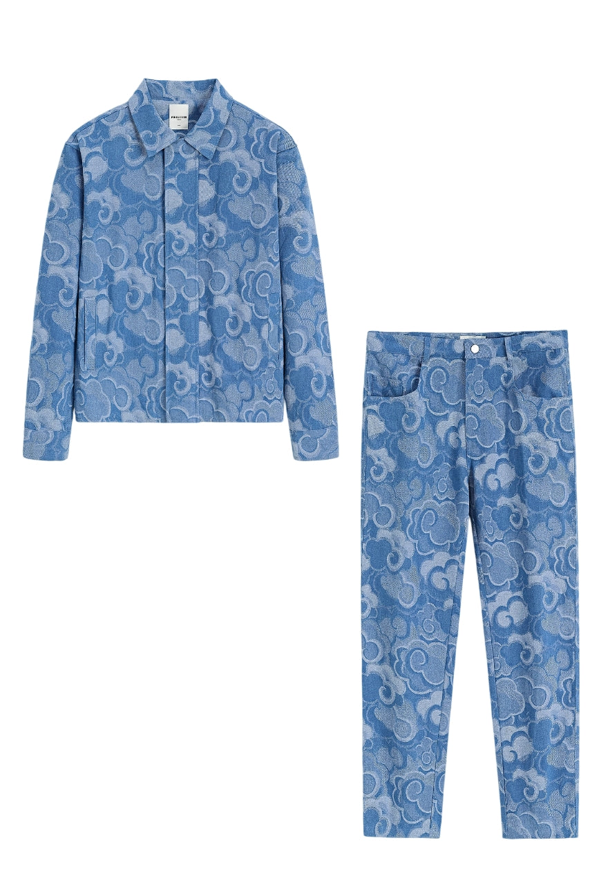 Ensemble veste et pantalon en jean à motif fleuri