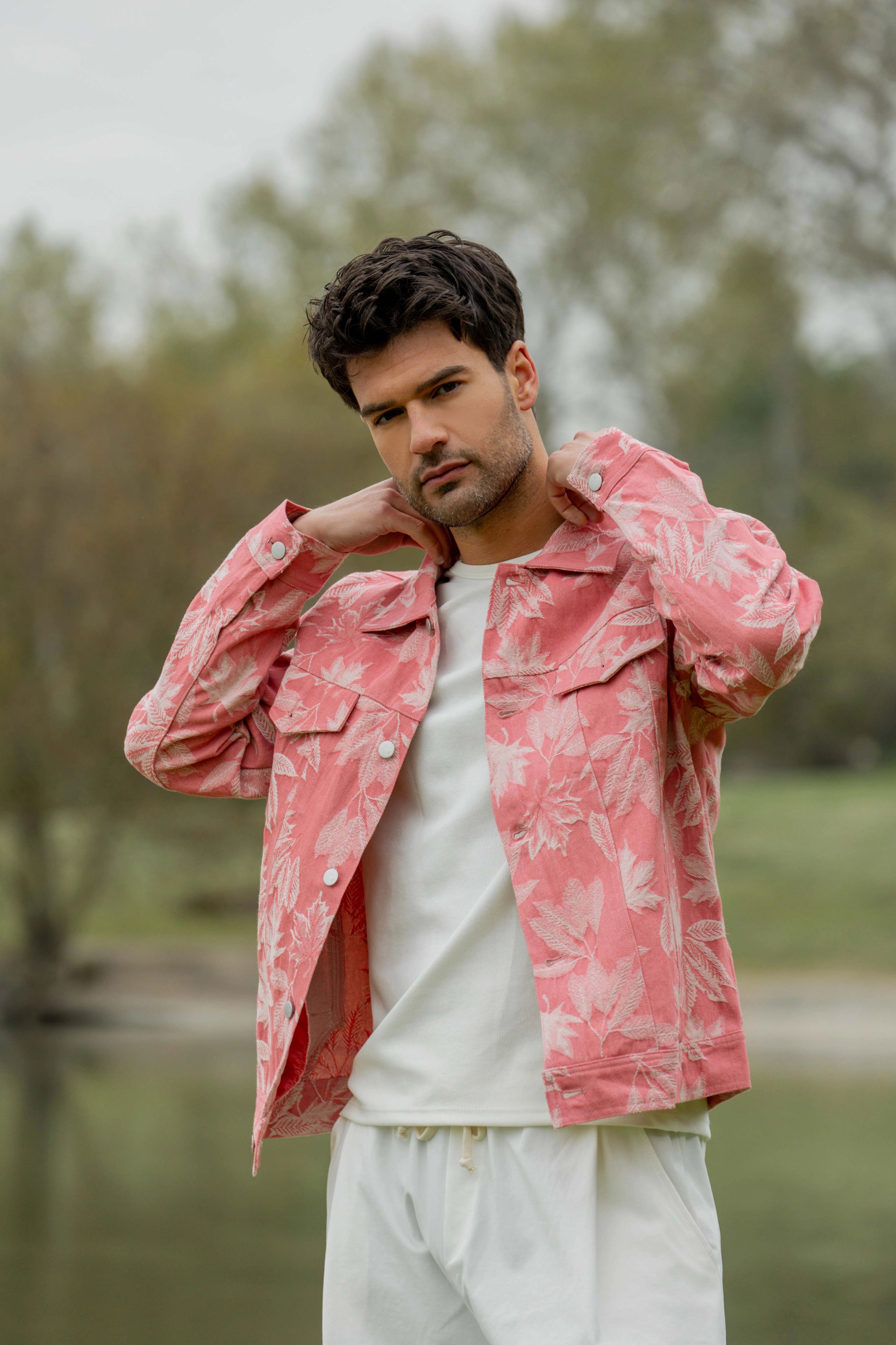 Veste workwear motif feuilles