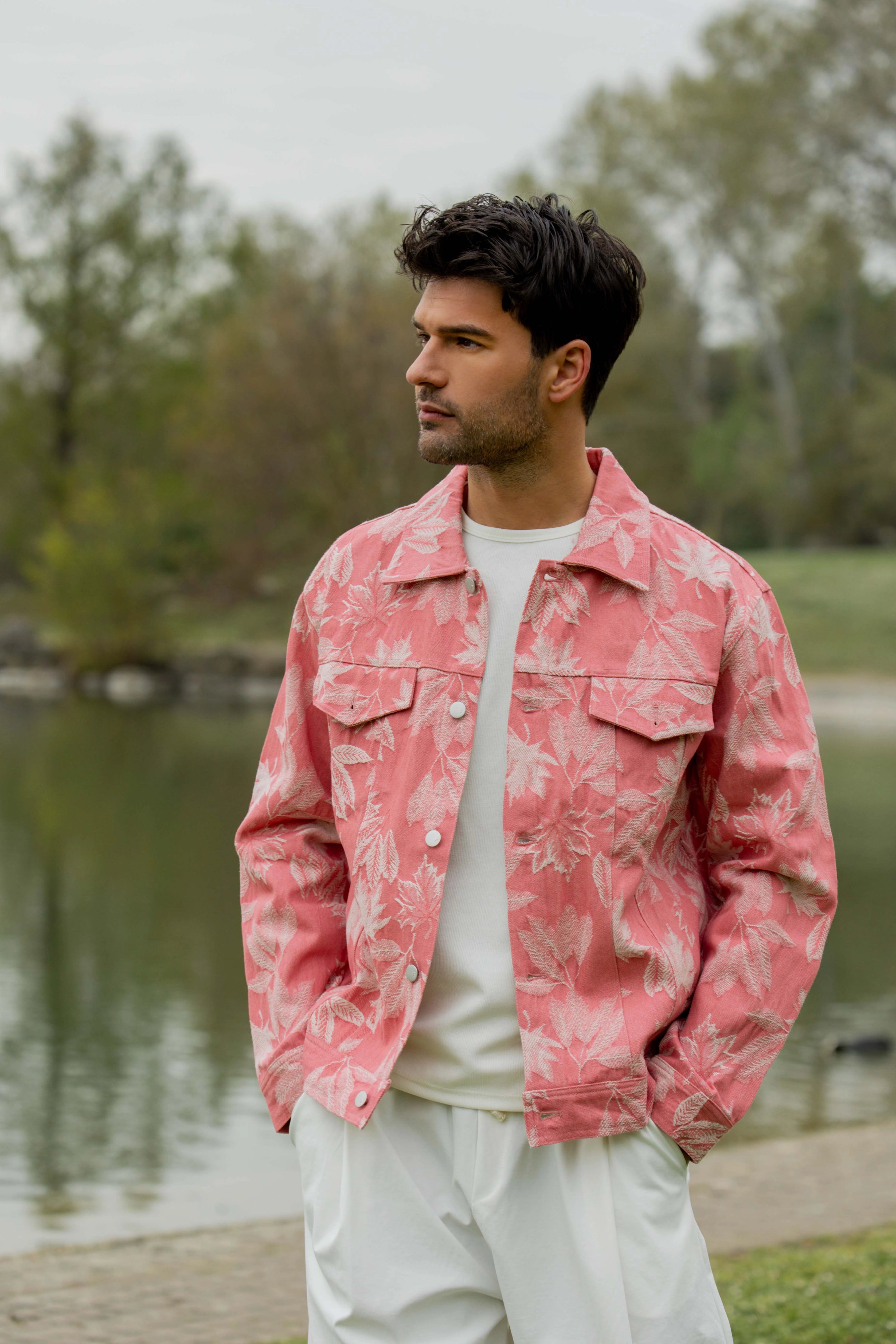 Veste workwear motif feuilles
