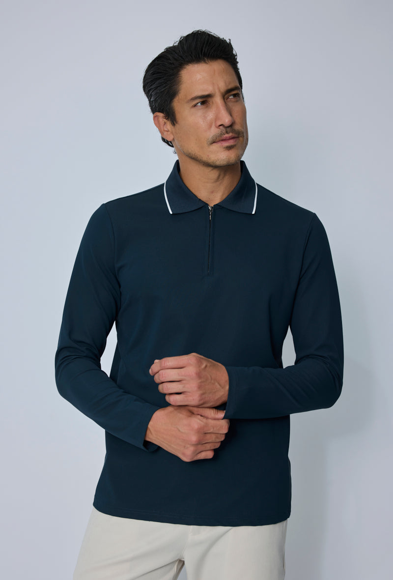Polo zippé col à liserés