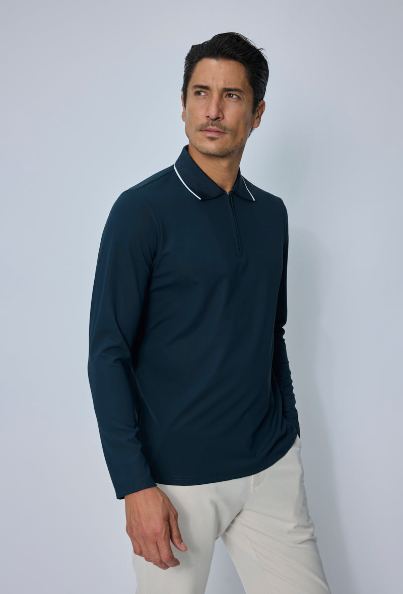 Polo zippé col à liserés