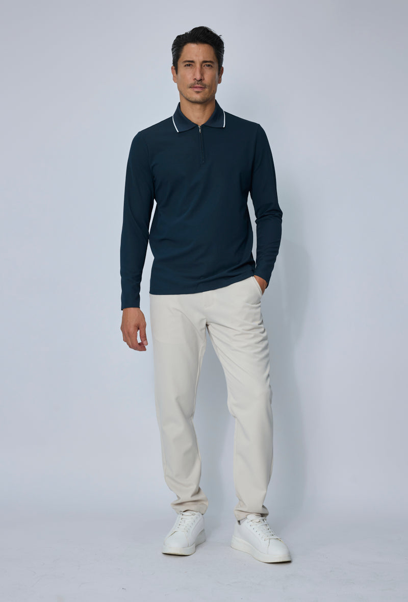 Polo zippé col à liserés