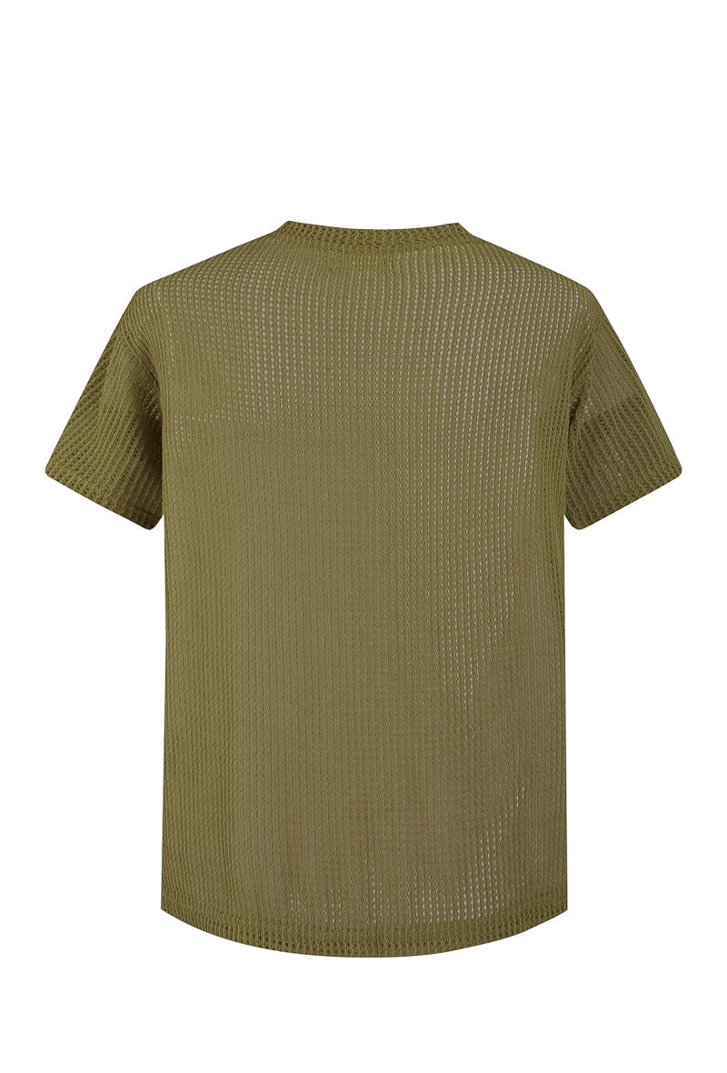 T-shirt uni en maille transparente manches courtes col rond