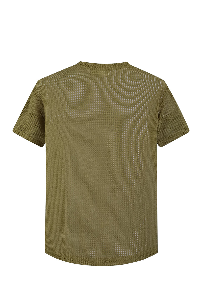 Plain T-shirt in transparent mesh, short sleeves, round neck