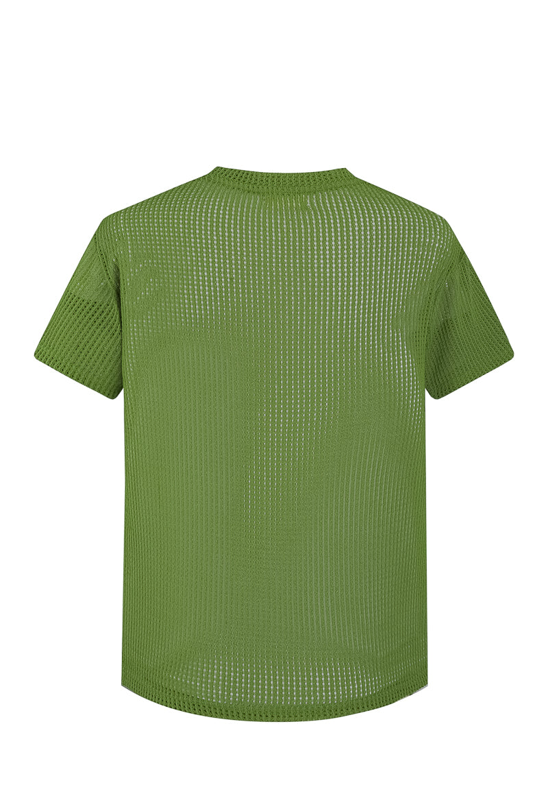 Plain T-shirt in transparent mesh, short sleeves, round neck