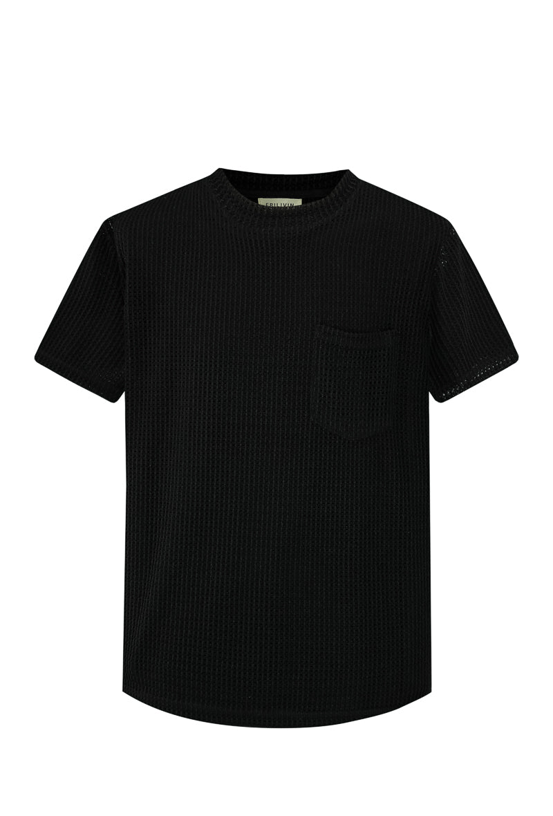 Plain T-shirt in transparent mesh, short sleeves, round neck