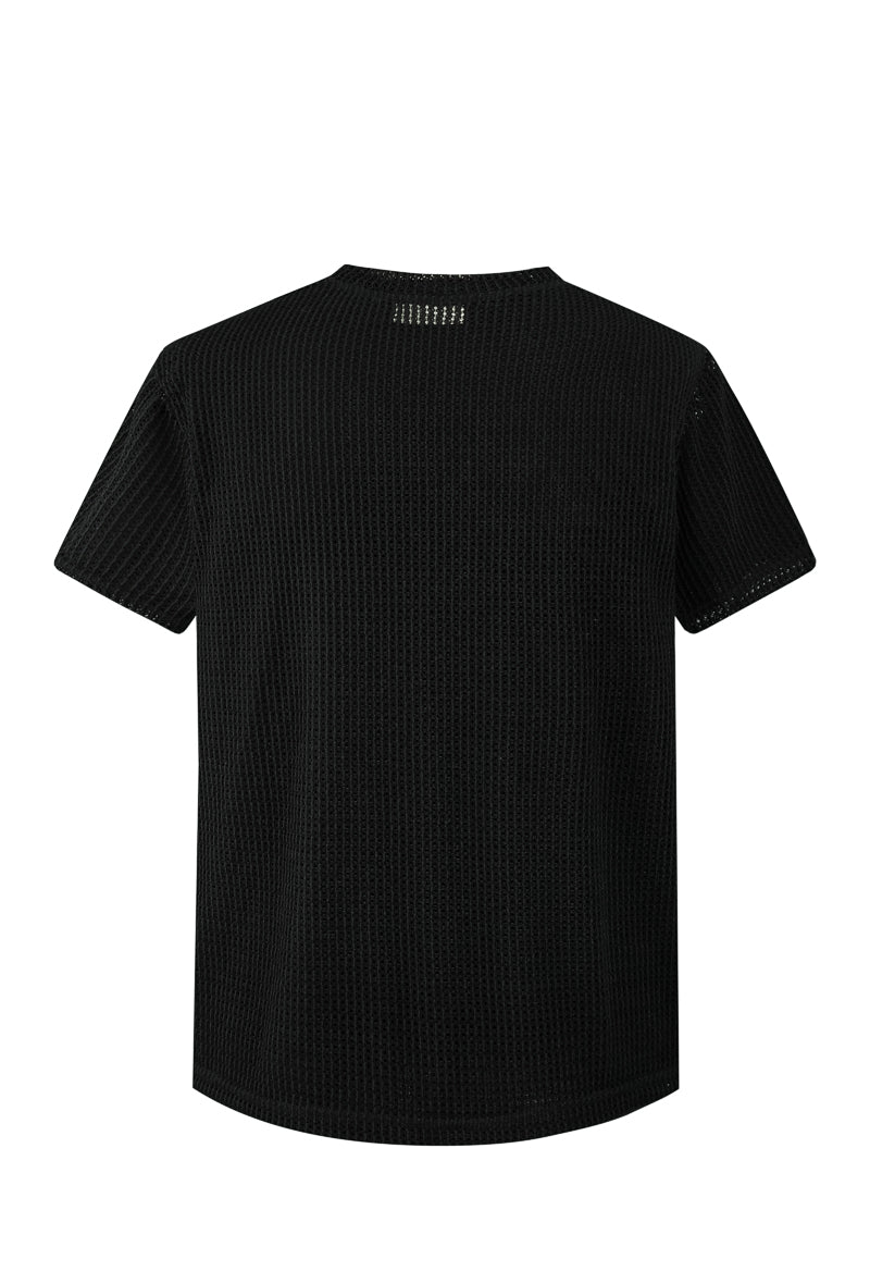 T-shirt uni en maille transparente manches courtes col rond