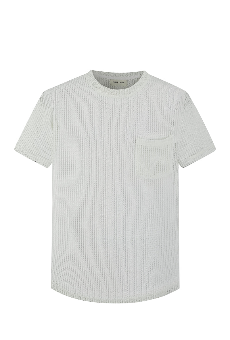 T-shirt uni en maille transparente manches courtes col rond