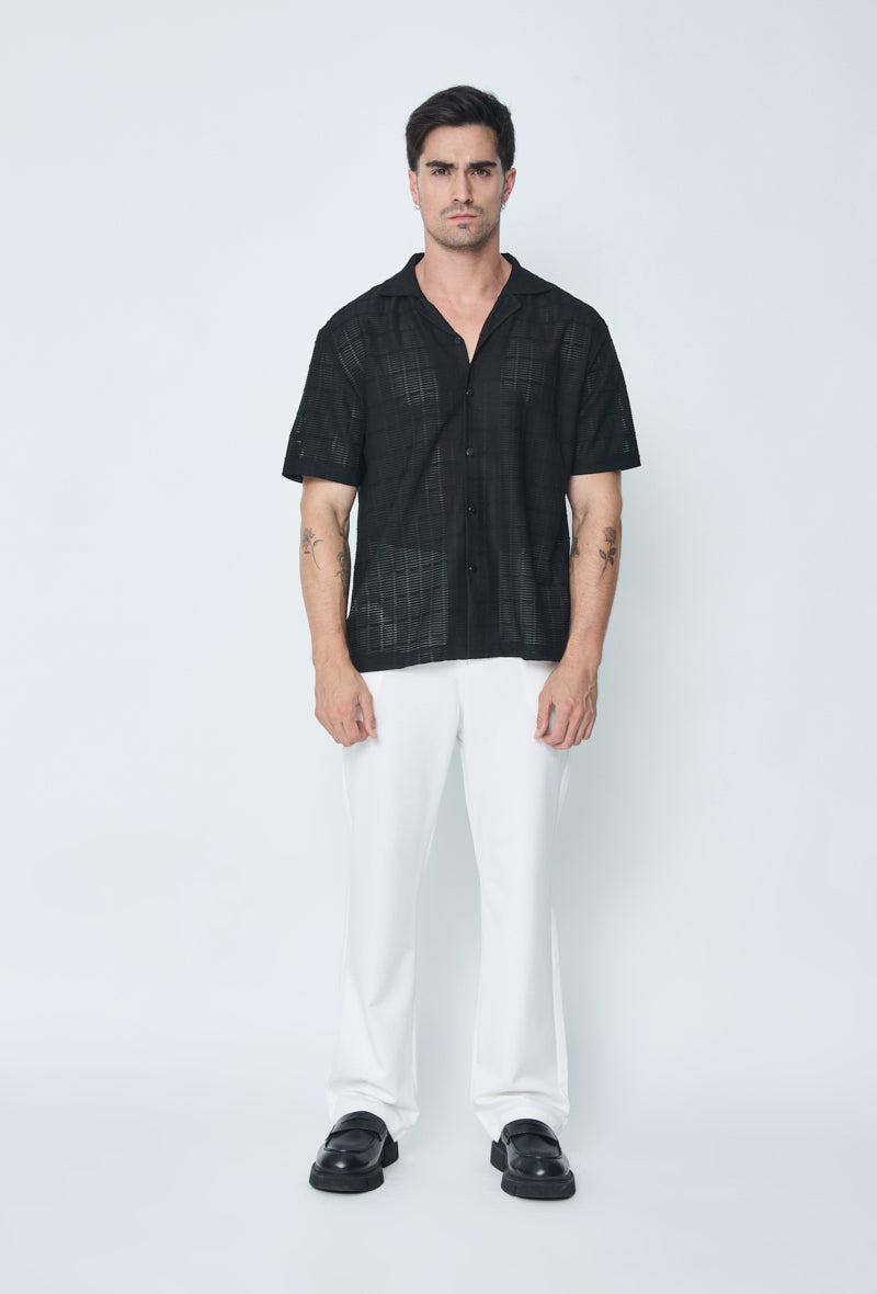 Chemise plissée manches courtes col à revers