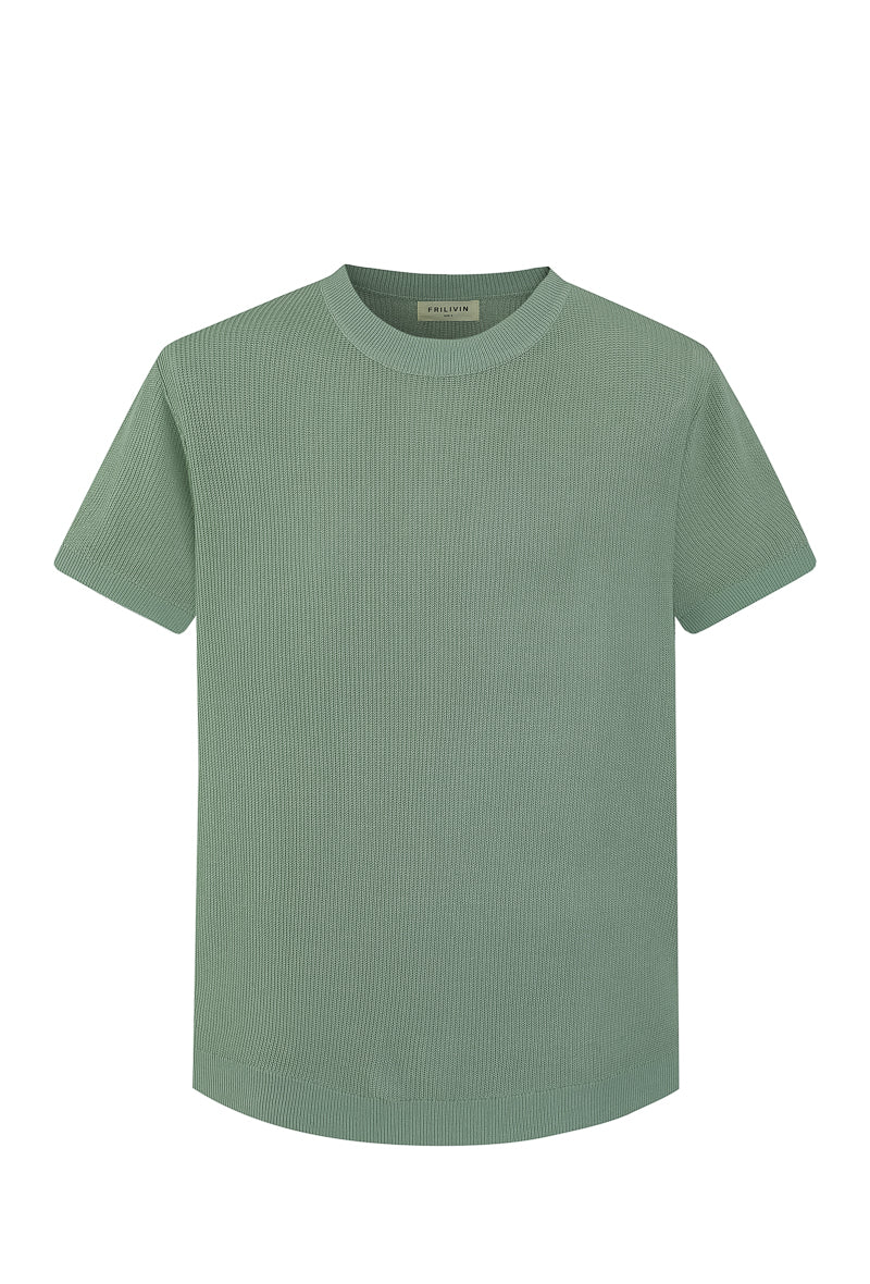 Plain short-sleeved knit T-shirt