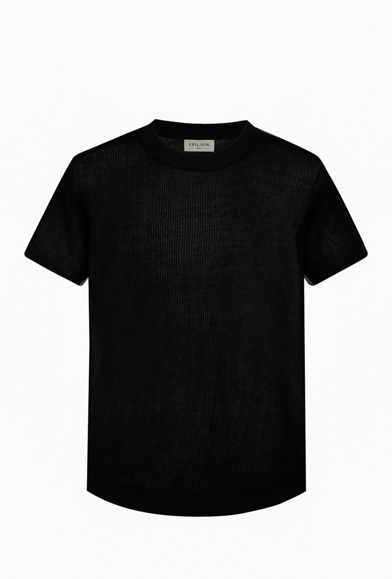 Plain short-sleeved knit T-shirt