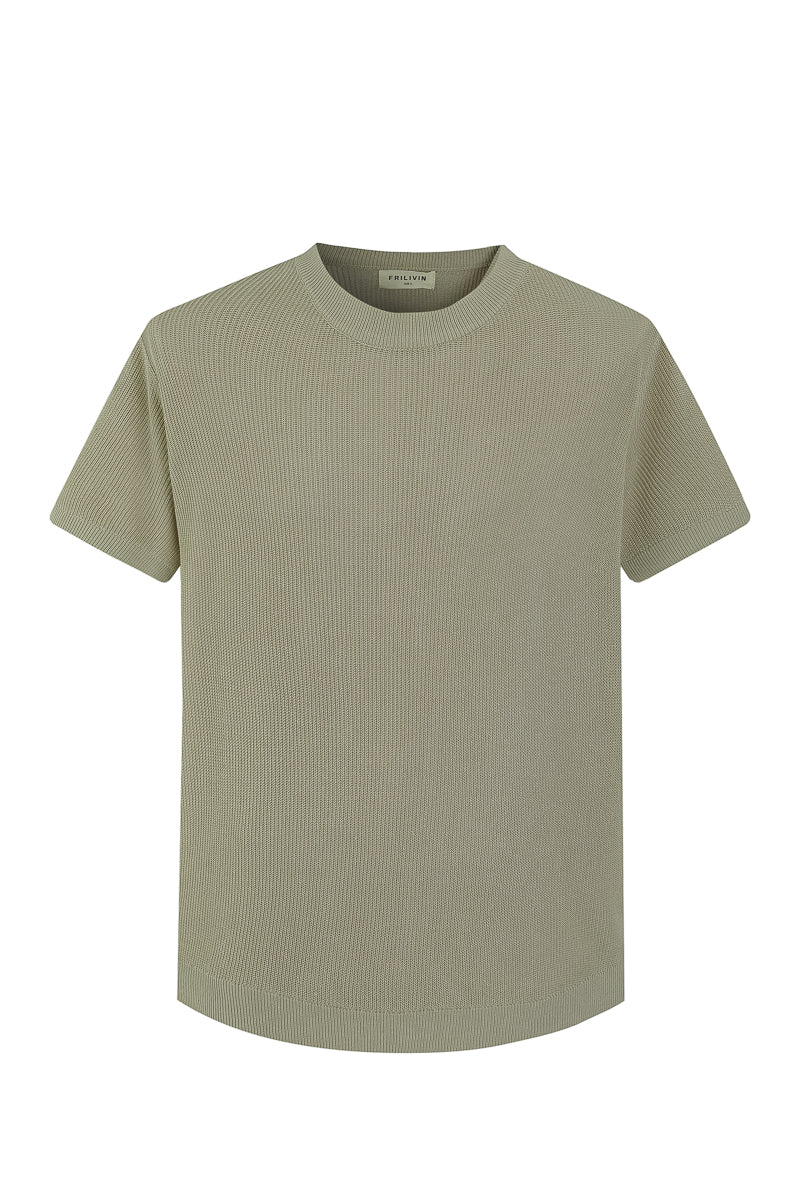 Plain short-sleeved knit T-shirt