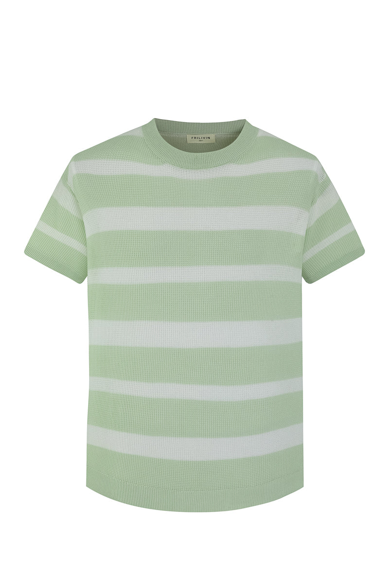 Short-sleeved striped knit T-shirt