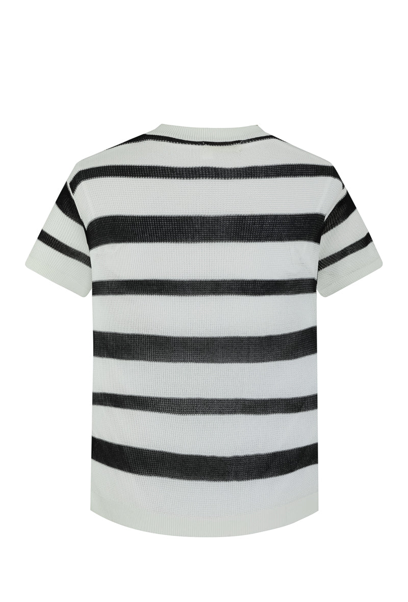 Short-sleeved striped knit T-shirt