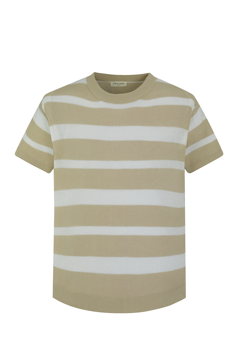 Short-sleeved striped knit T-shirt