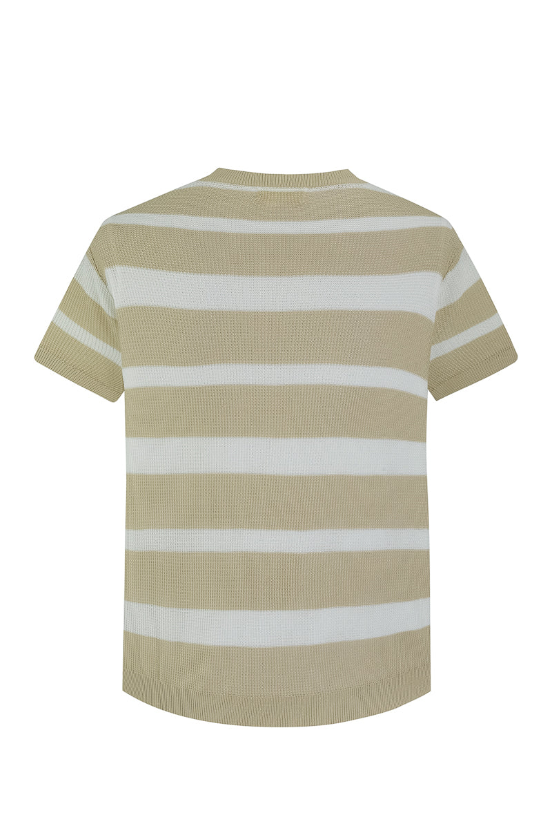 Short-sleeved striped knit T-shirt