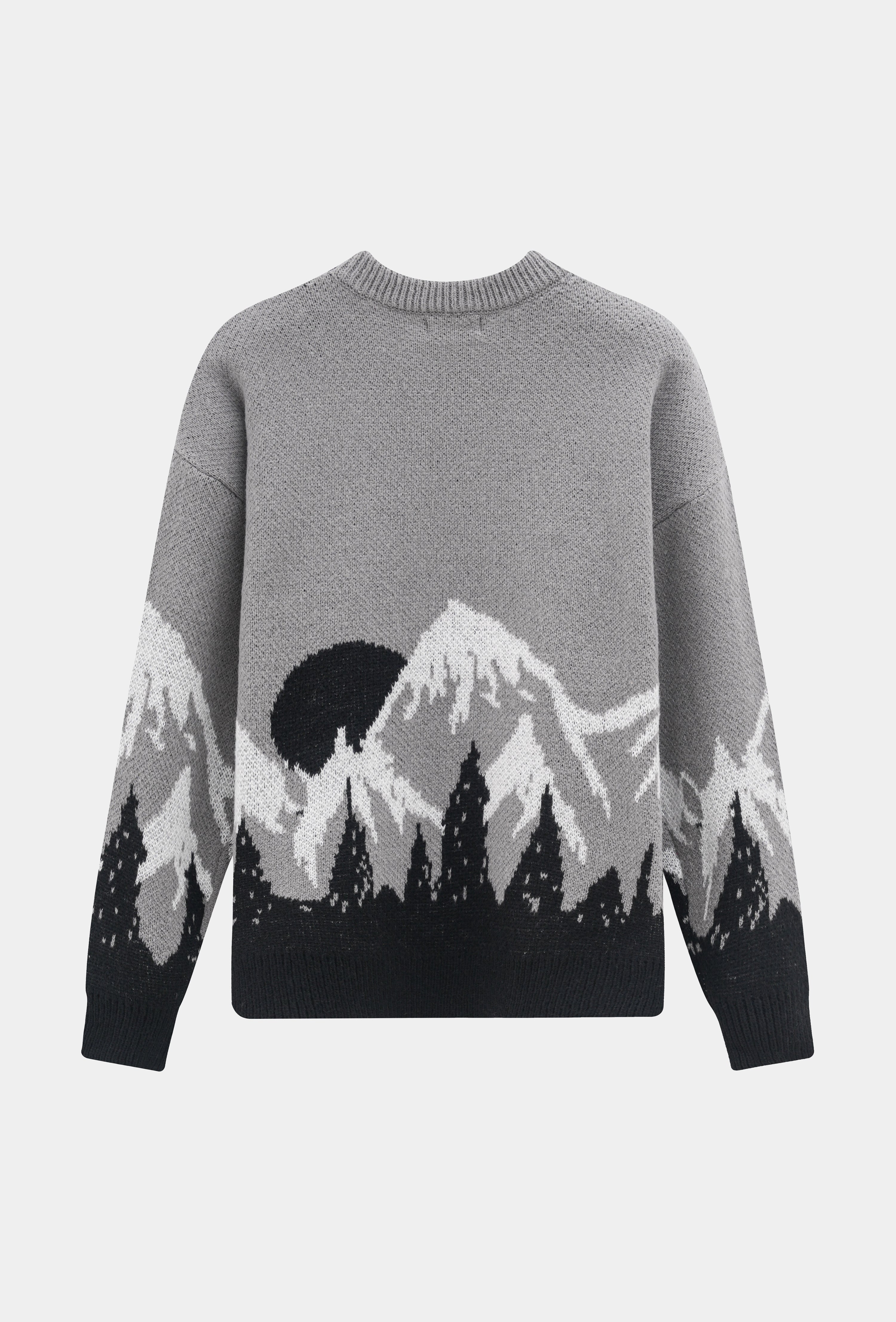 Pull col rond à motif montagne net