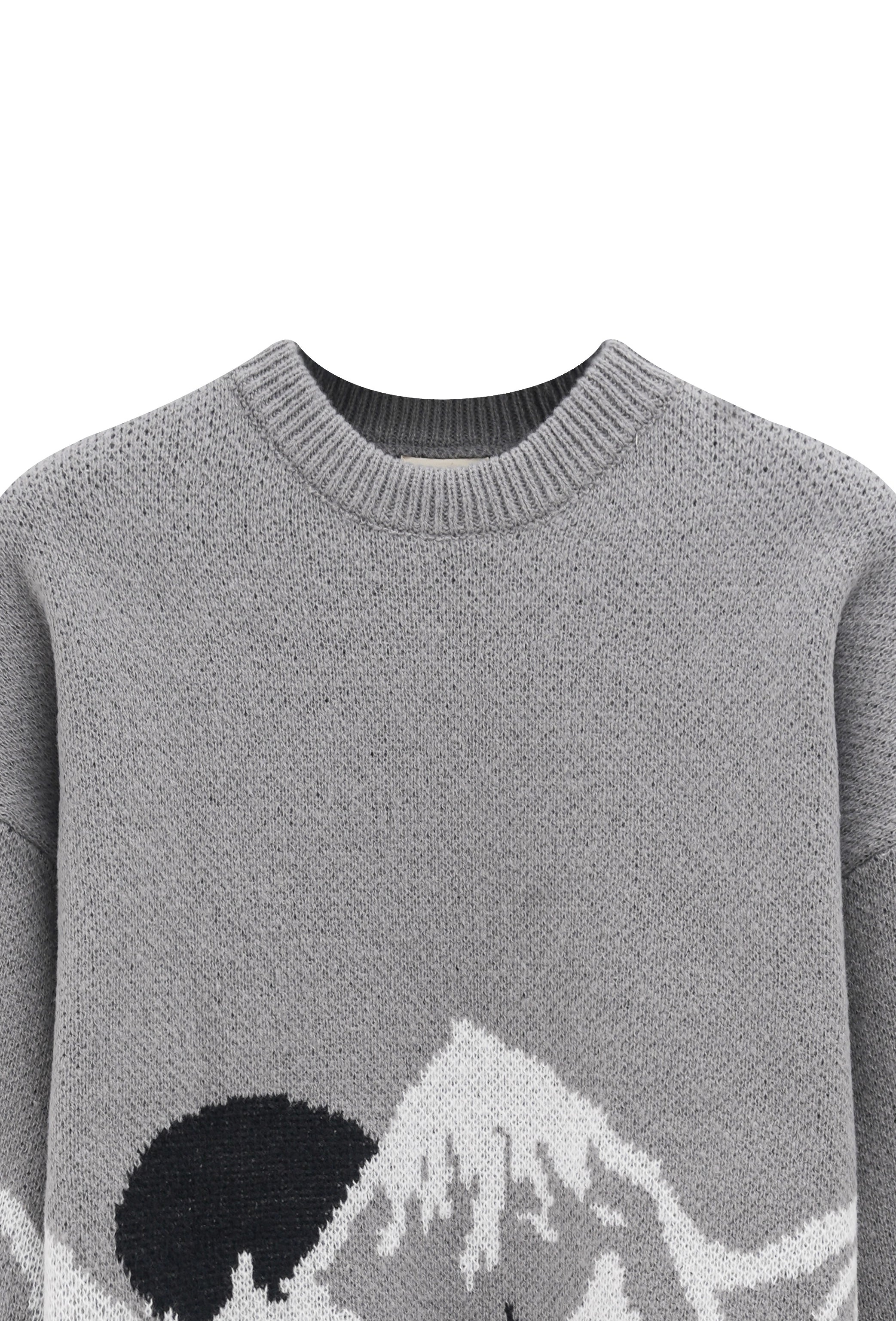 Pull col rond à motif montagne net