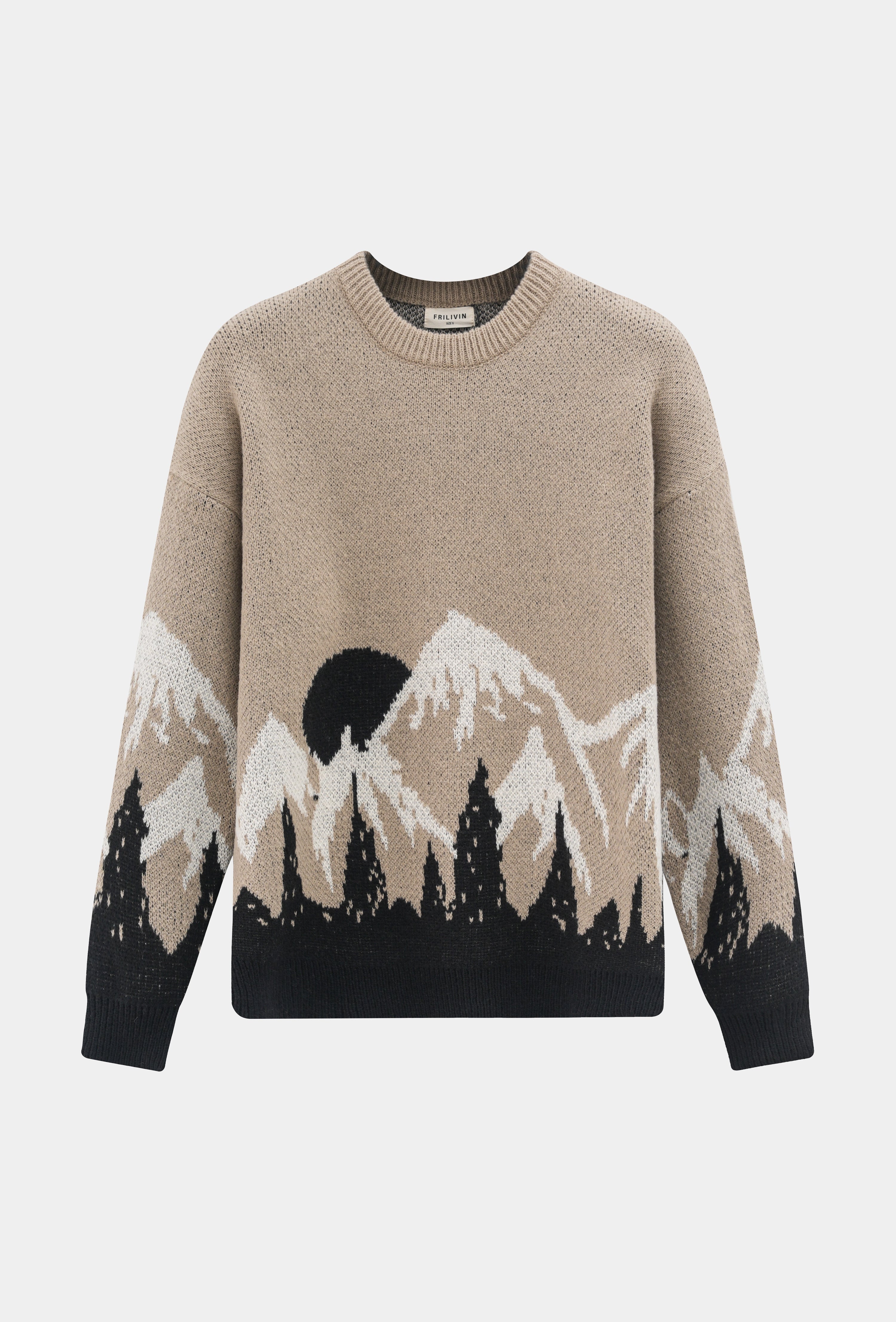 Pull col rond à motif montagne net
