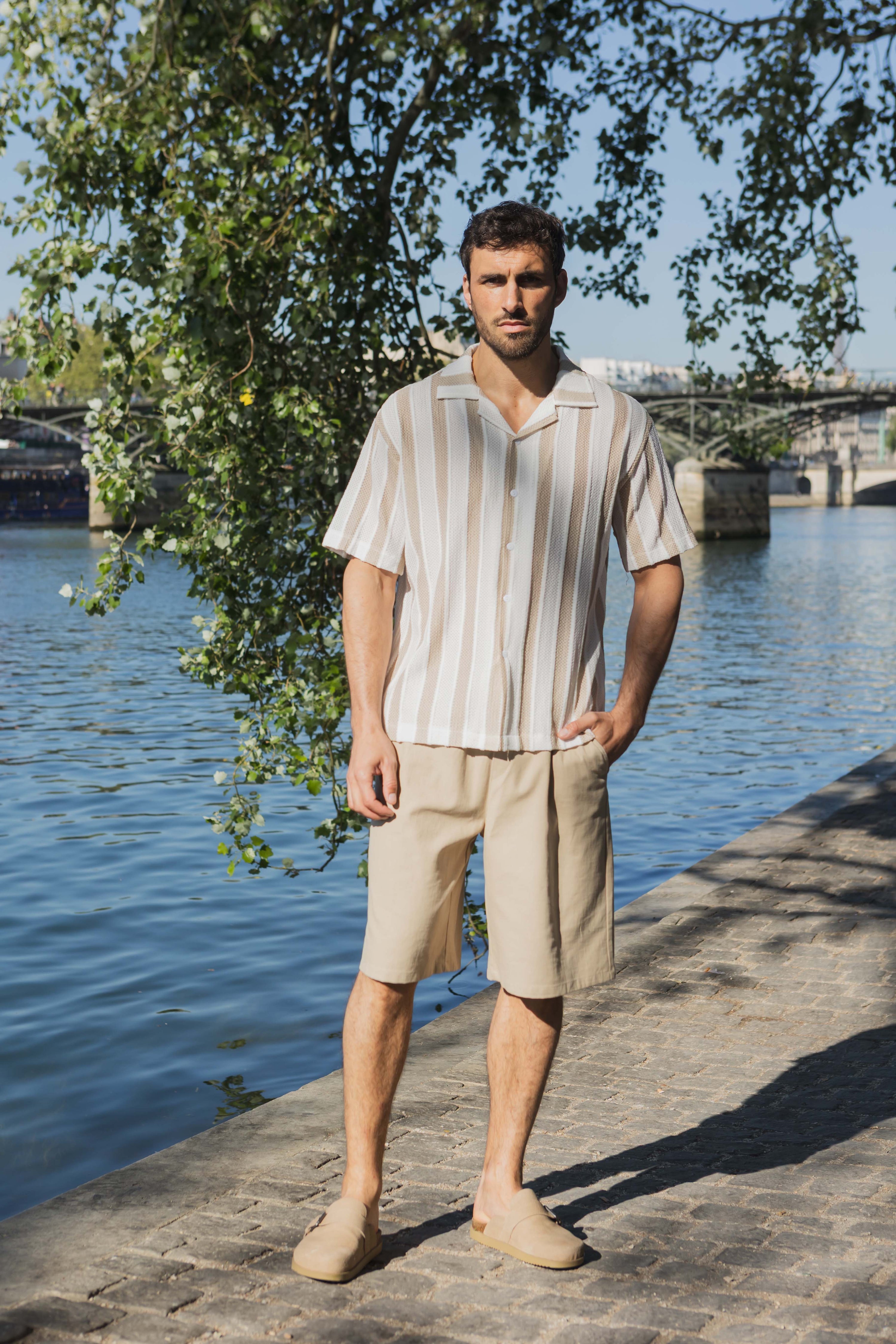 Chemise rayée col cubain