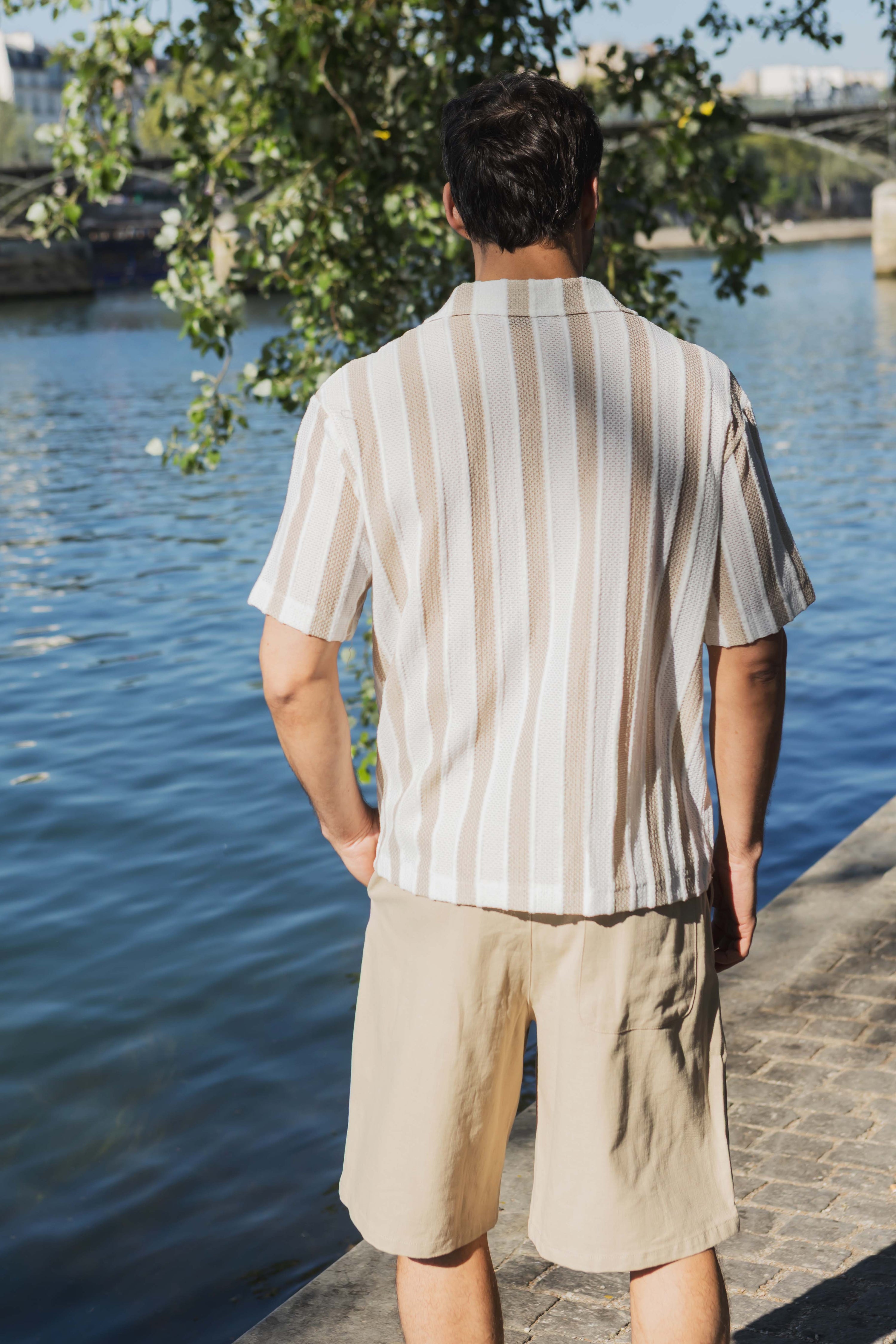 Chemise rayée col cubain